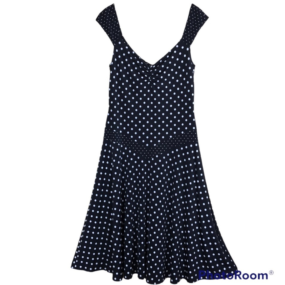 SEARLE Polka Dot Print Off Shoulders Midi Length Dress Sz 10 - Picture 5 of 8